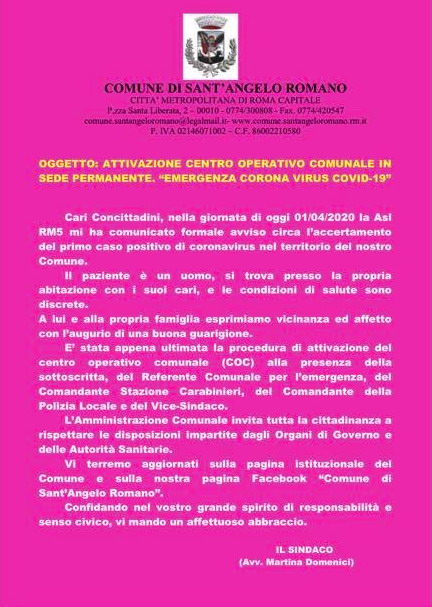 Primo caso di coronavirus COVID-19